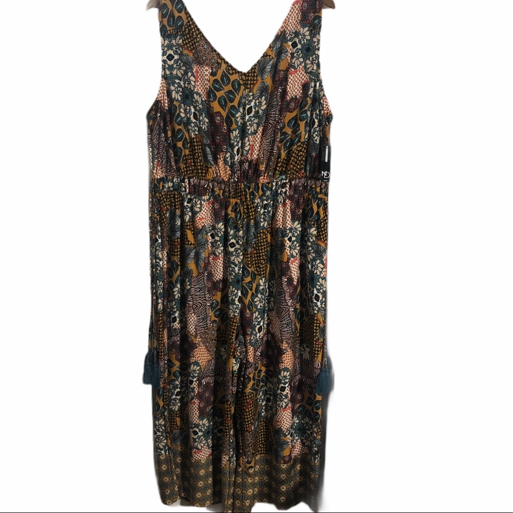 Sleeveless Patchwork Print Wide Leg Crop Jumpsuit